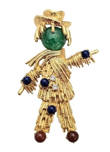 Broche Espantapájaros JBK Jackie Kennedy Cara de Cabina de Vidrio Verde Rojo Azul Prendedor Firmado - Imagen 1 de 11