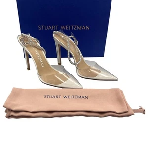 Stuart Weitzman Glam 100 Crystal Strap PVC Pointed Toe Bridal Heels Pumps 7B - Picture 1 of 11