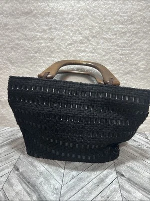 VTG the SAK Black woven wooden handled purse W/magnetic snap enclosure EUC - Image 1 of 4