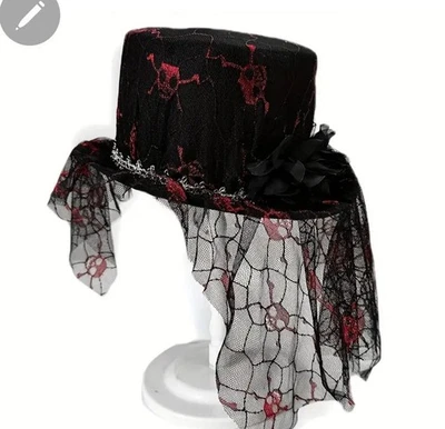 Cosplay Gothic Black Hat With Skull Mesh O/S - Image 1 of 4