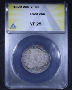 1820 Capped Bust Quarter - 25c ANACS VF25 - Tough Coin! - Picture 1 of 6