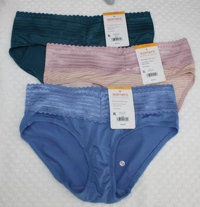 Nuevo Conjunto/3 WARNER'S Sin Muffin Top HIPSTER Bragas AZUL VERDE AZULADO BEIGE LILA Rayas S - Imagen 1 de 5