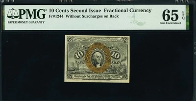 FR 1244 - 10c SECOND ISSUE FRACTIONAL WITHOUT SURCHARGES - PMG 65 EPQ - GEM UNC - Image 1 of 4