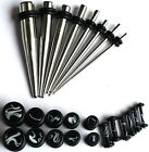 14g-0g Black White Ear Stretching Kit Steel Tapers Plugs Gauges Instructions
