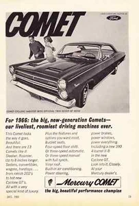 1966 MERCURY COMET CYCLONE GT 390 ~ ORIGINAL SMALLER (6X9) BLACK/ WHITE AD - Picture 1 of 1