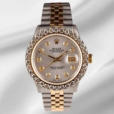 Rolex Datejust 36mm YG/Steel 2.25ct Diamonds Silver Dial Hidden Clasp Watch - Image 1 of 4
