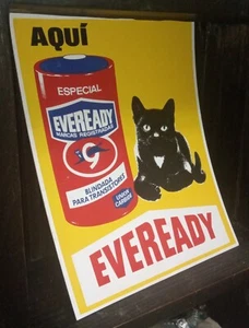 VINTAGE VERY RARE EVEREADY ARGENTINA SIGN BATTERY BLACK CAT ADVERTISING - Picture 1 of 10