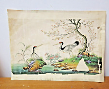 Antique 19th Chinese Pith Rice Paper Painting Birds Landscape Floral Qing