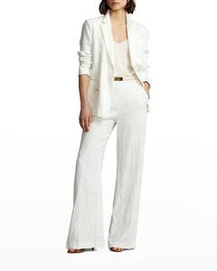 Polo Ralph Lauren Womens Wild Leg Linen Off White Pants Size-10 NWT$228 - Picture 1 of 13