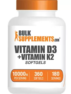 BulkSupplements Vitamin D3 + Vitamin K2 10000 IU Softgels, 360 Count (Pack of 1) - Picture 1 of 5