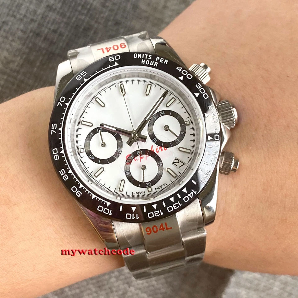 39mm Bliger White Dial Sapphire Glass VK63 full Chronograph quartz mens watch - Image 1 of 4