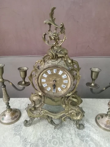 Antique Clock Desk Mechanical Decorative Analog copper with Two candle holders Cover