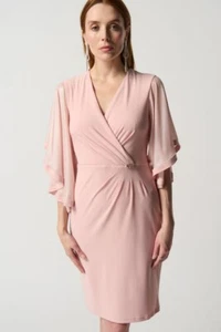 Joseph Ribkoff 231747UK Size 14 Rose Chiffon Wrap Dress Original Price £325.00 - Picture 1 of 4