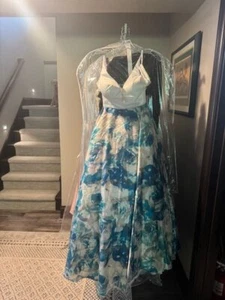 Malia Rose MP1004 White Teal Ball Gown Dress sz 0 NWT SALE - Picture 1 of 6