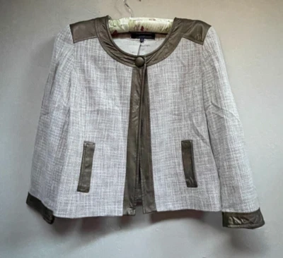 Chaqueta Blazer Anne Klein Mujer Talla 12 Tejida Tostada/Cáscara de Nuez Marrón Imitación Cuero Borde Foto 1 de 4