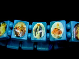 Wooden Kitsch Religious Icons Jesus Saints Elasticated BLUE Wrist Bracelet NEW - Picture 1 of 2