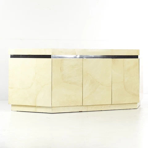 Karl Springer Style Mid Century Lacquered Goatskin and Chrome Credenza Cover