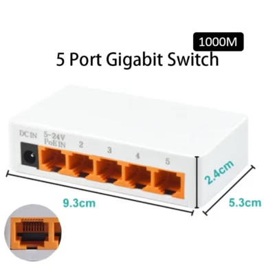 Kuwfi Gigabit Ethernet Switch 5/8 porte veloce RJ45 hub Internet 10/100/1000Mbps - Immagine 1 di 4