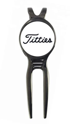 "Titties" Novelty Golf Ball Marker + Black Gunmetal Divot Tool Gift - Image 1 of 3