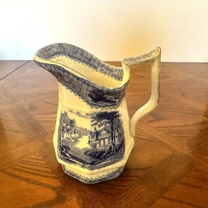 ANTIQUE 1850 English Diamond Registry Mark Blue White Transfer Ware Pitcher Vase - Picture 1 of 15