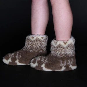 MUJER CÁLIDO MARRÓN LANA MERINO ZAPATILLAS BOTAS VALENKI PATRÓN CIERVO ESCANDINAVO - Imagen 1 de 4