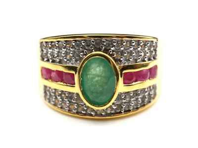 GOLDJUNGE69 * HARRY IVENS IV EDELSTEIN RING (18 )SAMBIA SMARAGD RUBIN 925er SILB - Bild 1 von 4