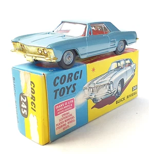 Corgi Toys England 1:48 BUICK RIVIERA #245 Blue C-9+ MIB`64 GOLDEN BUMPERS RARE! - Picture 1 of 15