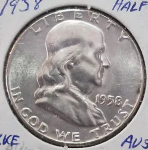 1958 Franklin P Half Dollar - Silver - AU - Almost Uncirculated XKE - Picture 1 of 2