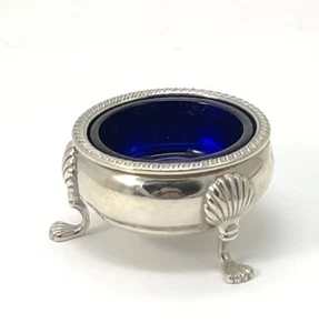 Vintage Fisher Sterling Silver Salt Cellar with Cobalt Glass Insert #480 - Picture 1 of 10