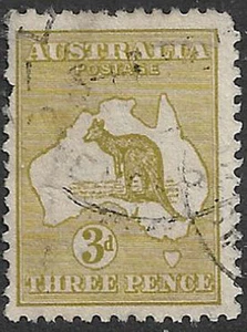 THIRD WMK Kangaroo 3d Yellow-olive sg37bw INVERTED WATERMARK fine used cds - Picture 1 of 2
