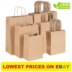 More details for brown paper bags with handles 50 100 party bags gift twisted handle carrier bags