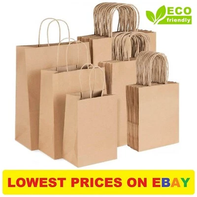 Brown Paper Bags With Handles 50 100 Party Bags Gift Twisted Handle Carrier Bags - Image 1 of 4