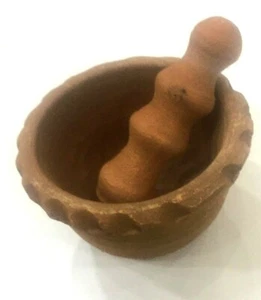 New Earthenware Cookware Mortar Bowl Pottery Hand Carved Decor Brown Local ART - Picture 1 of 12