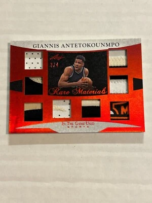 2024 LEAF IN THE GAME USED GIANNIS ANTETOKOUNMPO 3/4 RARE LOGO PATCH RED T1 - Image 1 of 2