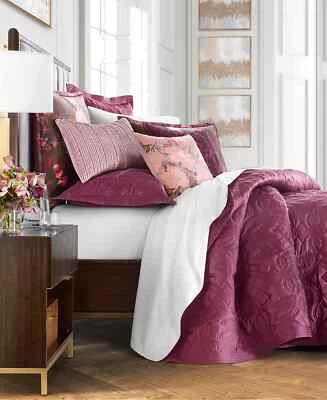 Hotel Collection Dutch Floral Luxury Quilted Coverlet Plum/Burgundy King $500 - Image 1 of 4