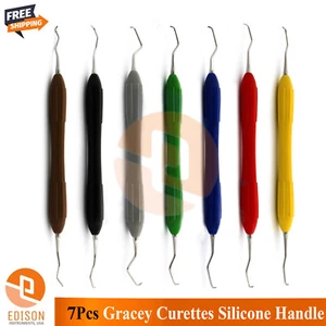7Pcs Dental Periodontal Gracey Curettes Set Silicone Handle Surgical Instruments - Picture 1 of 7