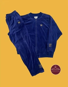 Adidas Grail Velour Vintage 90s Blue Gold Trefoil Tracksuit Rare! - Picture 1 of 3