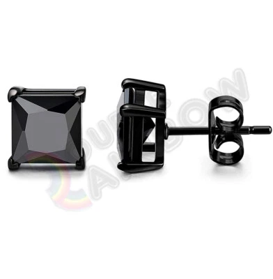 925 Sterling Silver Stud Earrings Men Women 3,4,5,6,7,8,10mm CZ Square - Image 1 of 4