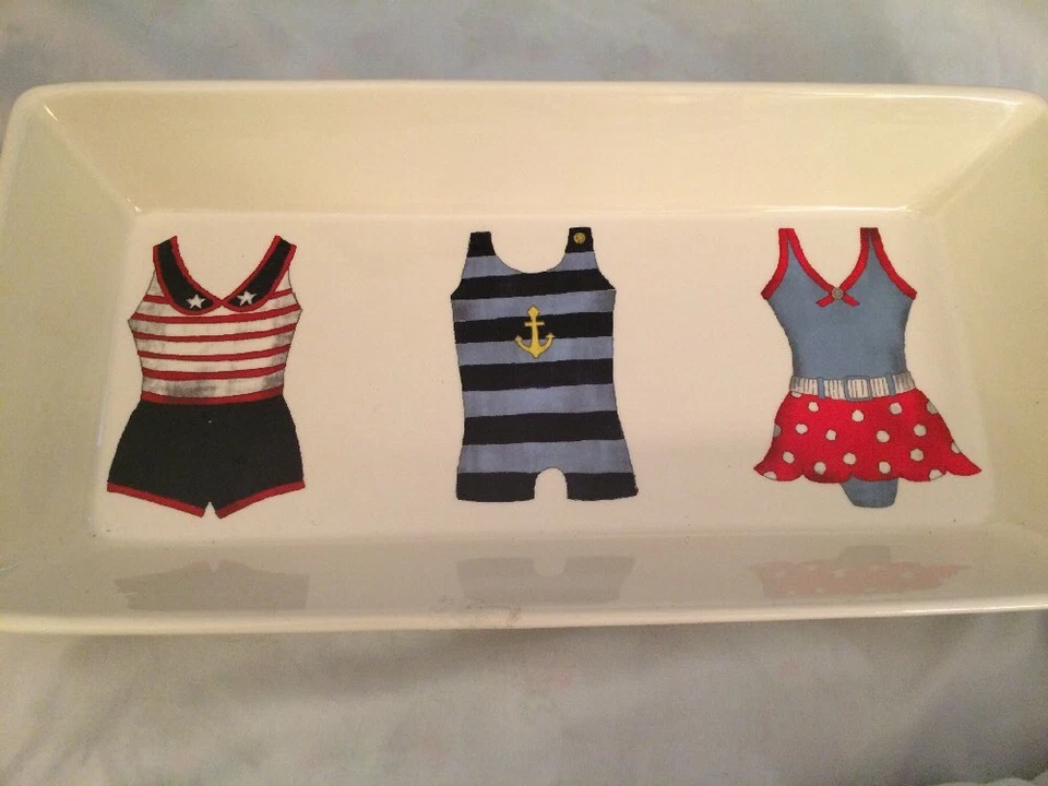 Creative Co-op 14 In Vintage Bathing Swim Suit Rectangular  Dish New - Image 1 of 4