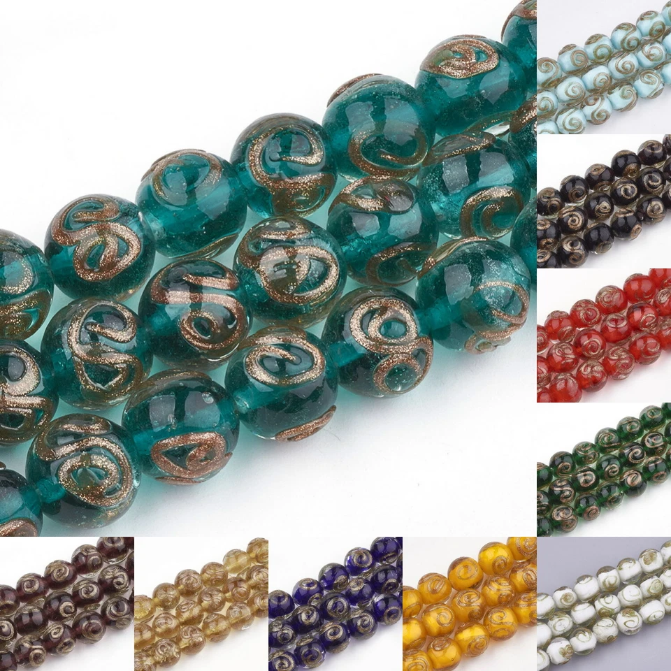 Lampwork Glasperle Perle Handgedreht Künstlerperle Goldsand Kugel 10-12mm 10 Stk - Bild 1 von 1