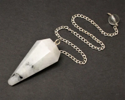 Rainbow Moonstone Faceted Pendulum with Chain (Dowsing, Divination)  - Image 1 of 4
