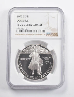 Label Error PF70 UCAM 1992-P Columbus Quincentenary Commem Dollar NGC *3509 - Image 1 of 3