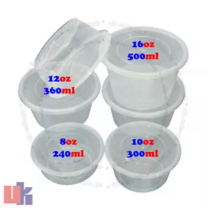 Clear Plastic Quality Containers Round Tubs w/ Lids Microwave Food Safe Takeaway - Picture 1 of 1