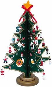Kurt Adler Advent Calendar Christmas Tree with 24 Miniature Wooden Ornaments, Mu - Picture 1 of 12