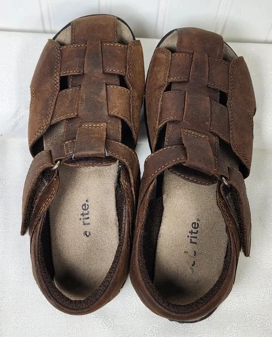 Sandálias infantis Stride Rite 1,5 couro marrom pescador pesca preppy resort ao ar livre - Imagem 1 de 4