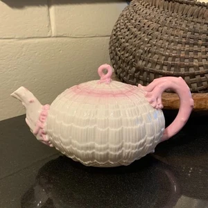 Belleek Tridacna rosa ohne Rand große Teekanne mit Deckel 1. schwarze Marke TOP - Bild 1 von 22