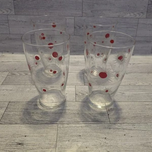 4 Bicchieri Mid Century Atomic Starburst Highball Rosso e Smerigliato Design Vintage - Foto 1 di 9