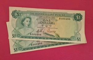 The BAHAMAS Government - 2x $1 ONE DOLLAR QEII UNCIRCULATED CONSEC BANK NOTES - Picture 1 of 7