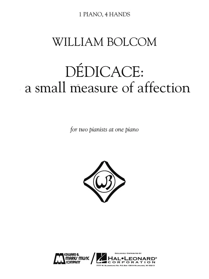Dedicace A Small Measure of Affection William Bolcom Piano Duet Sheet Music - Image 1 of 1