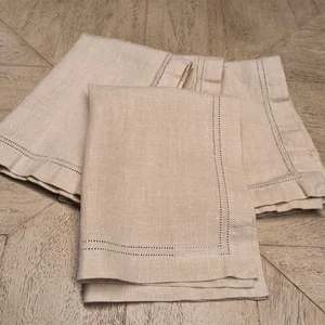 Williams Sonoma Linen Double Hemstitched Napkins Flax/Beige Set of 4 - Picture 1 of 9
